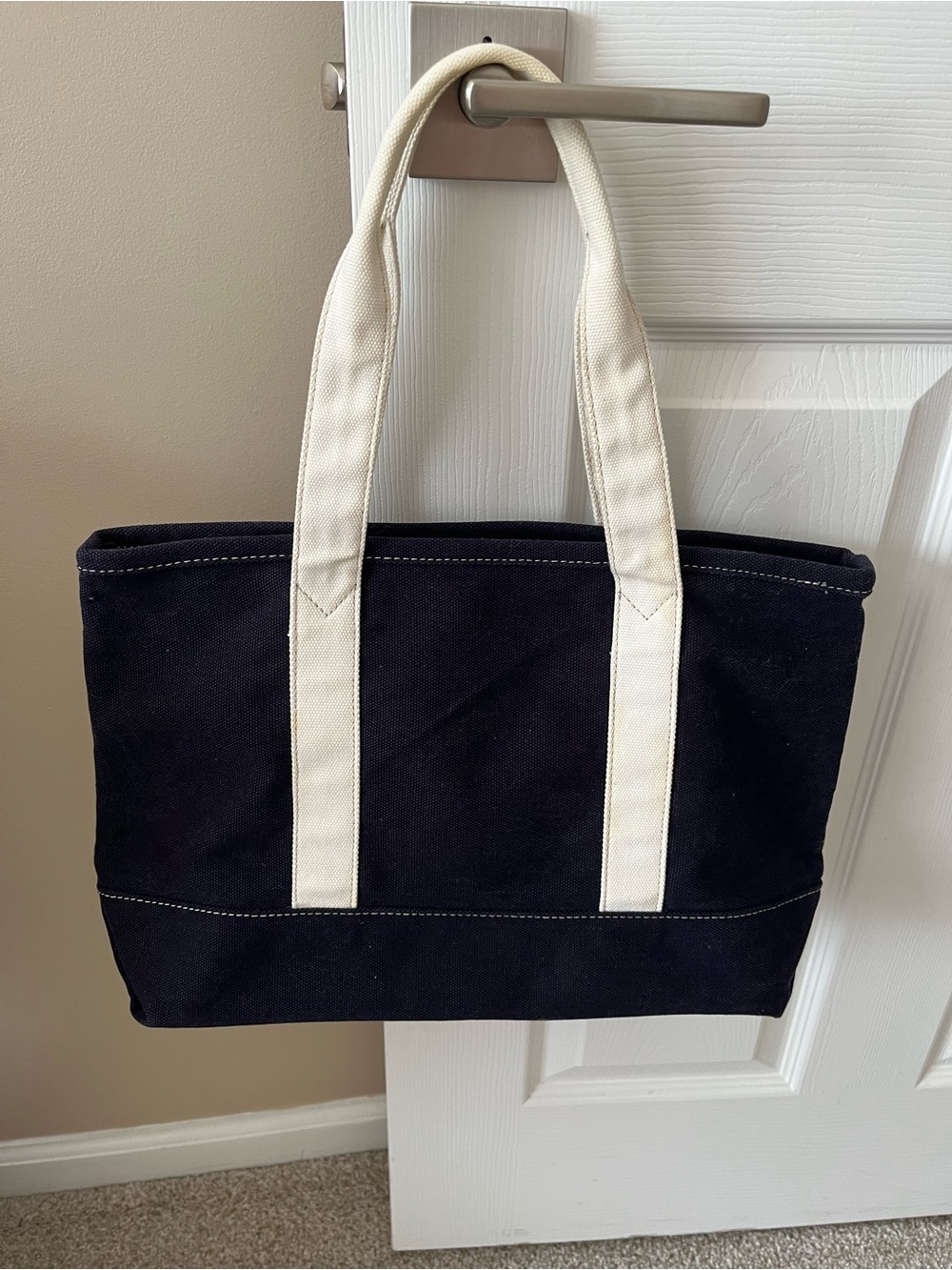 J. Crew Navy Canvas Tote with Cream Handles